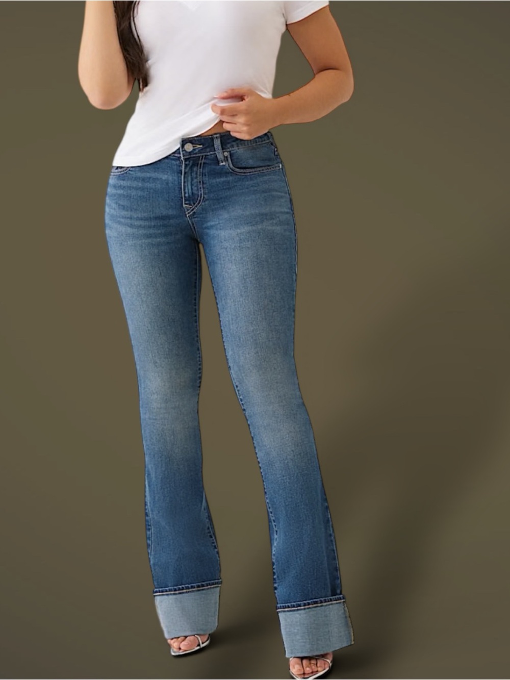 True Religion Becca Bootcut Mid Rise Cuff Jeans Medium Wash Size 32
